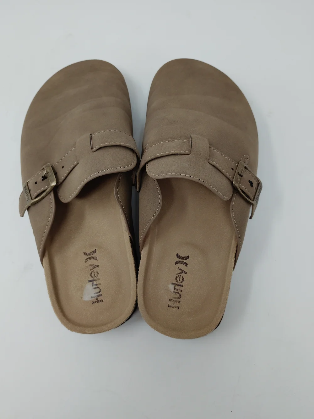 Hurley Big Kids Size 3,  Taupe Faux Suede Buckle Clog Mules Slip On Shoes